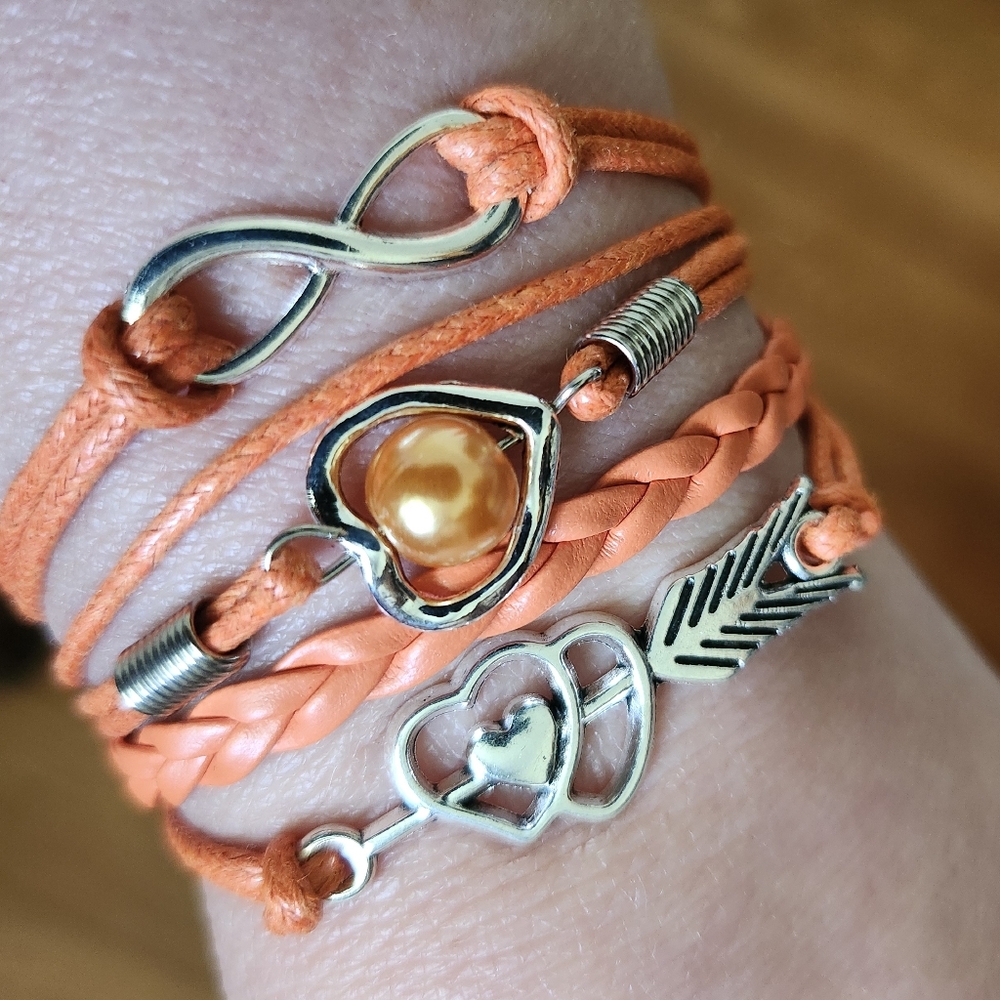 Orange Braided Bracelet with Silver Accents